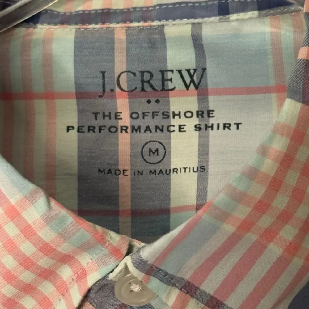 J. Crew Offshore Performance Long Sleeve Shirt Light Blue Pink Plaid Men M